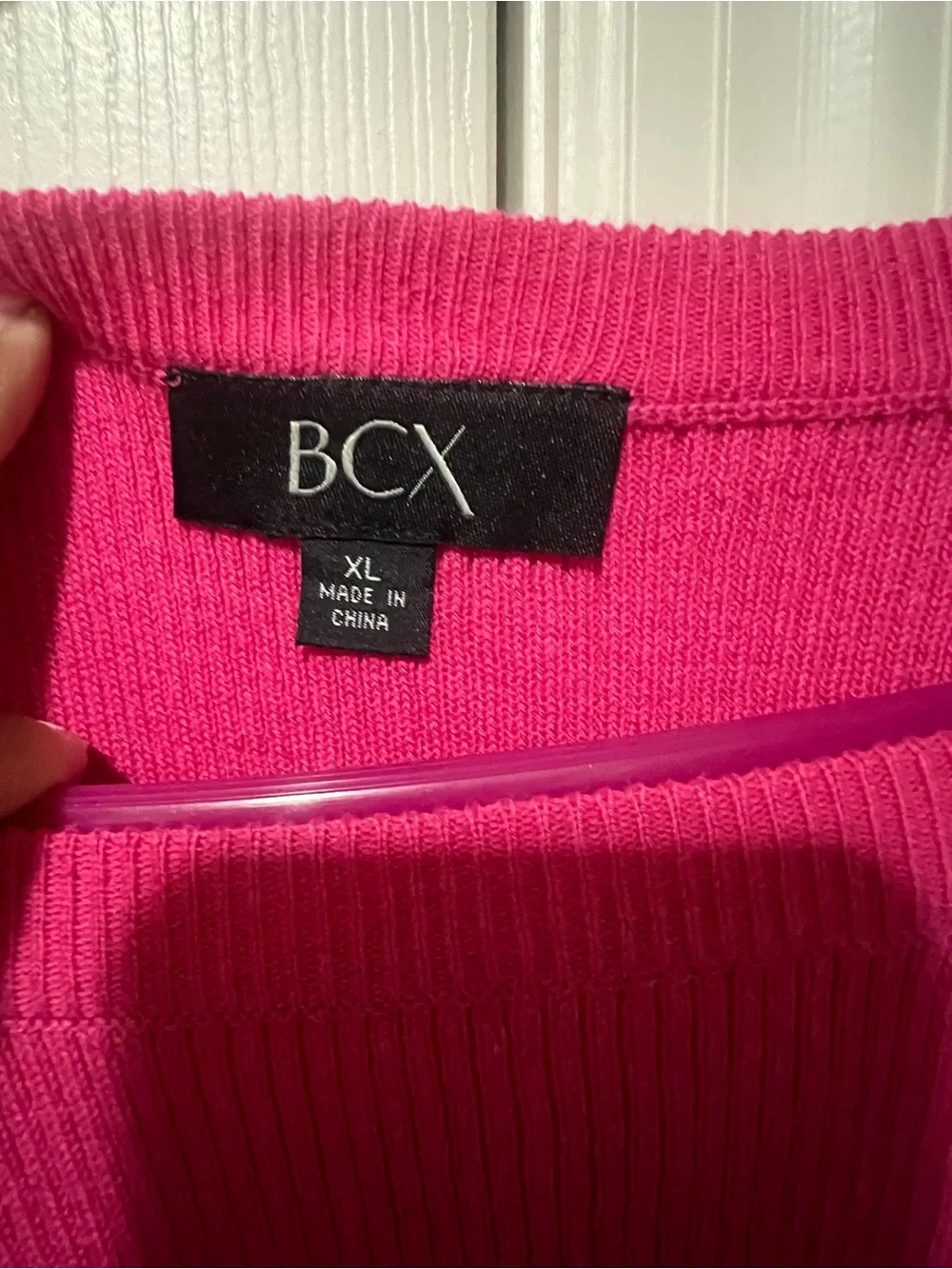BCX Fuchsia Lace-Up Shoulder Crew Neck Sweater